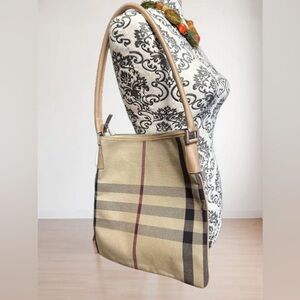 Burberry Tan and Brown Shoulder Bag with Classic Check Pattern Authentic